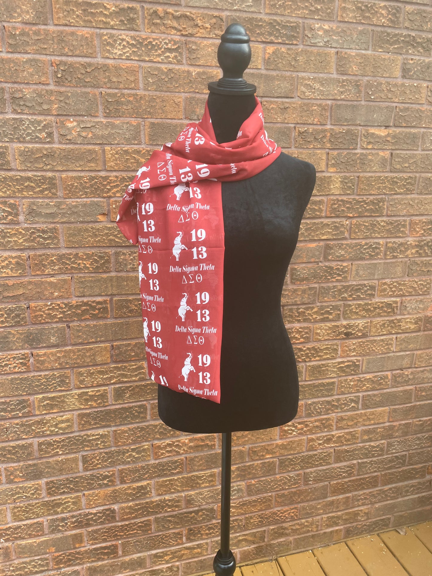 Delta Sigma Theta Sorority Red and White Scarf Lightweight Chiffon 48in x 8in - 1913