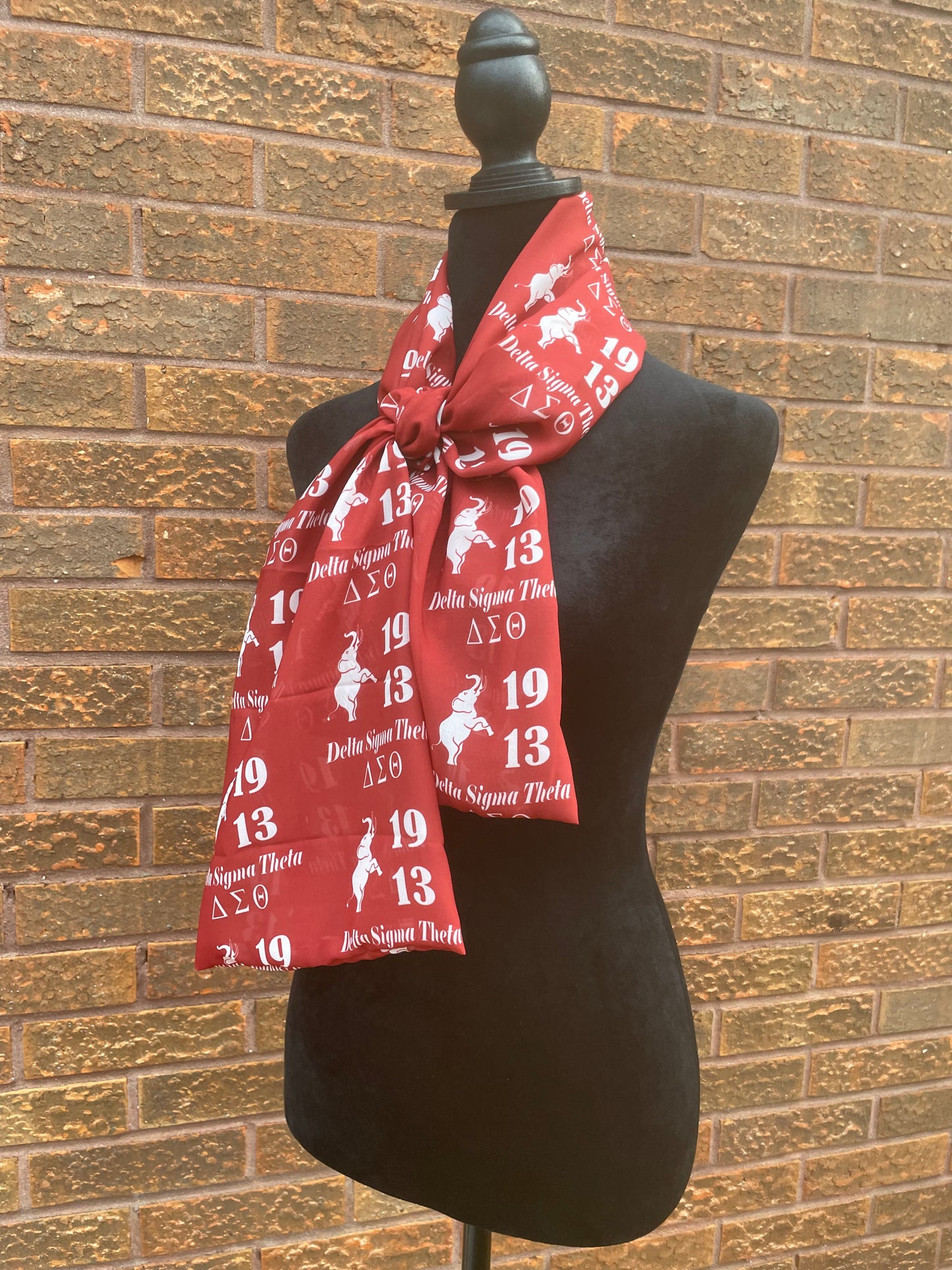 Delta Sigma Theta Sorority Red and White Scarf Lightweight Chiffon 48in x 8in - 1913