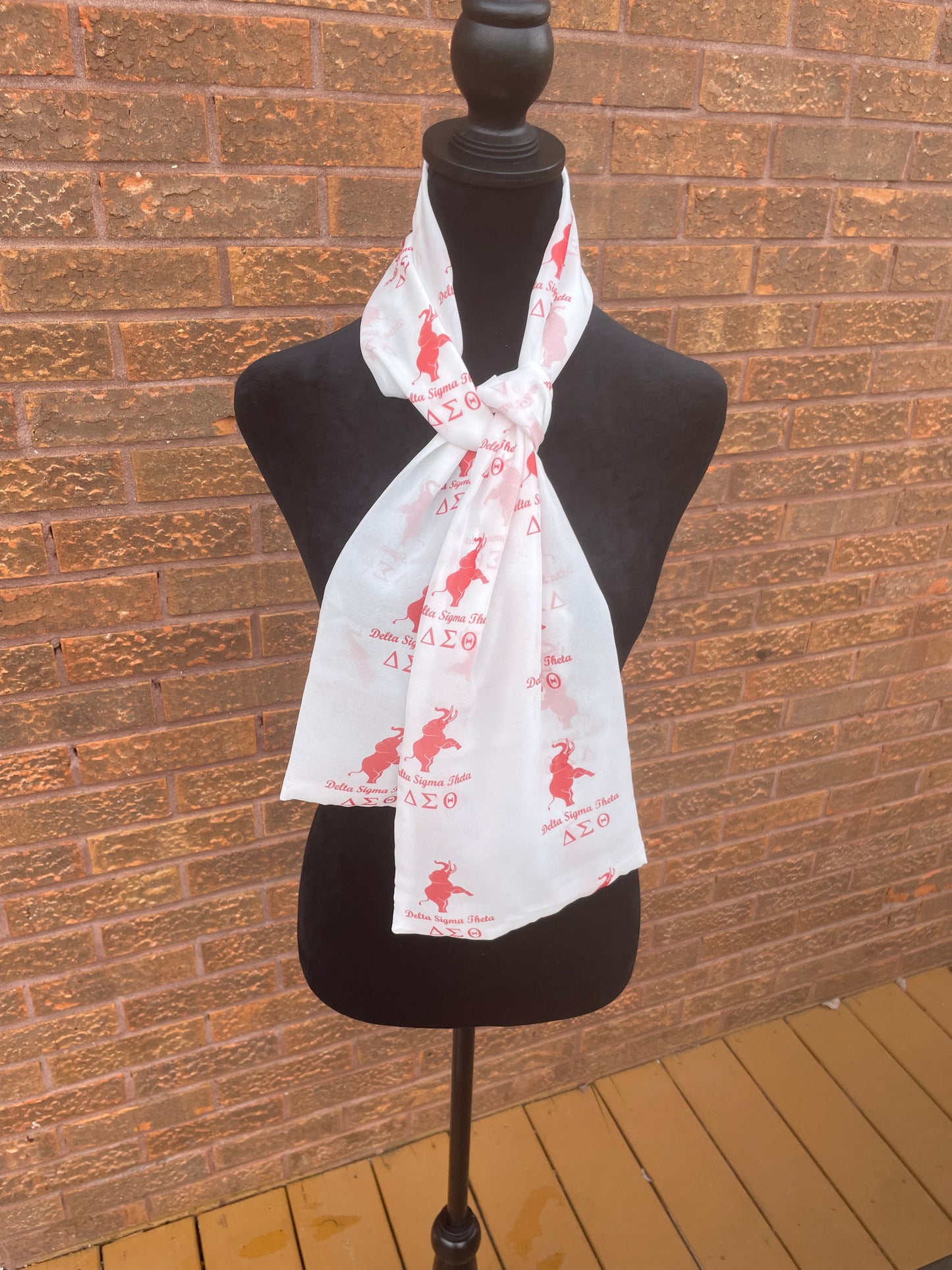 Delta Sigma Theta Sorority Red and White Scarf Lightweight Chiffon 48in x 8in - White