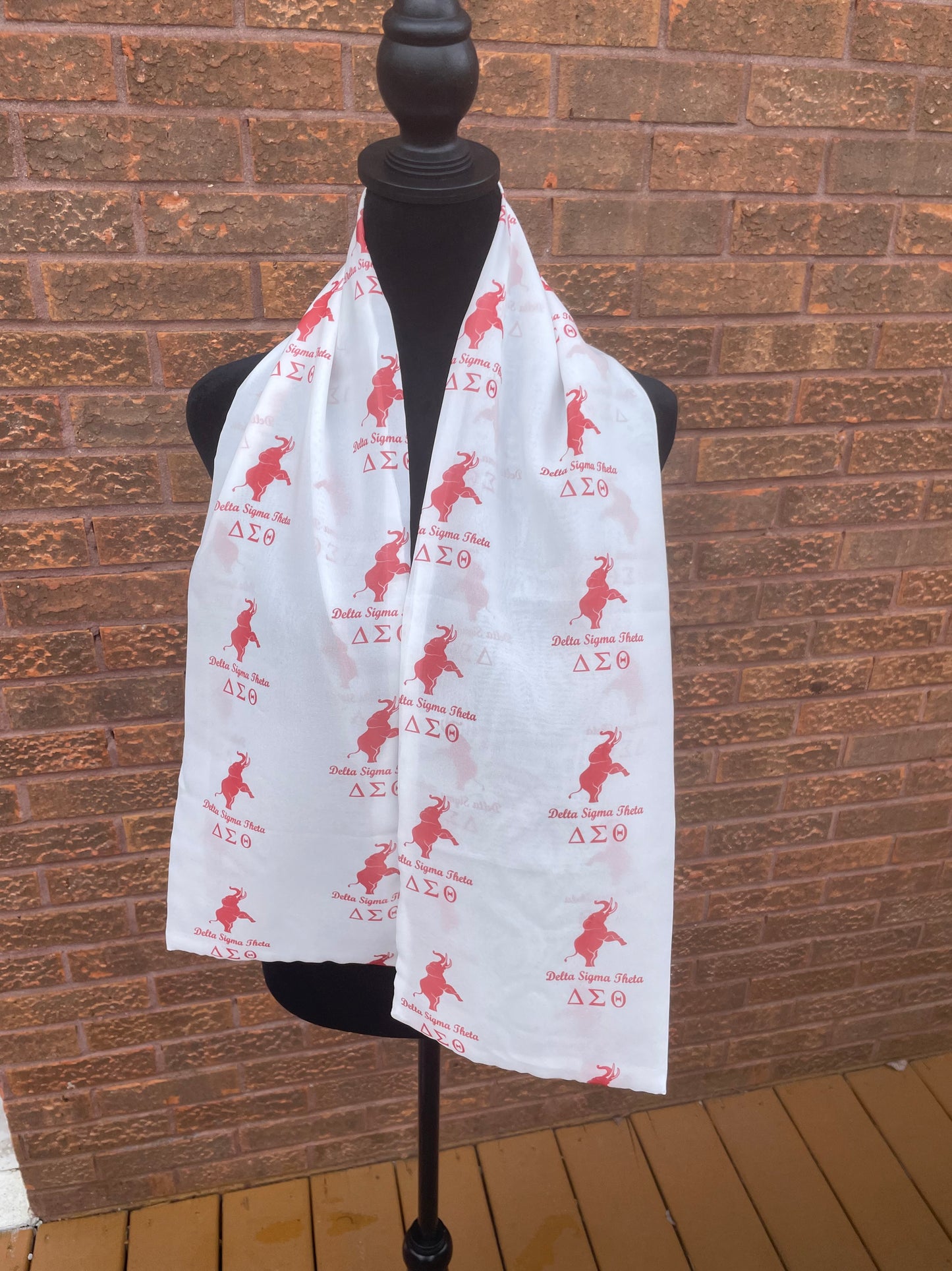 Delta Sigma Theta Sorority Red and White Scarf Lightweight Chiffon 48in x 8in - White