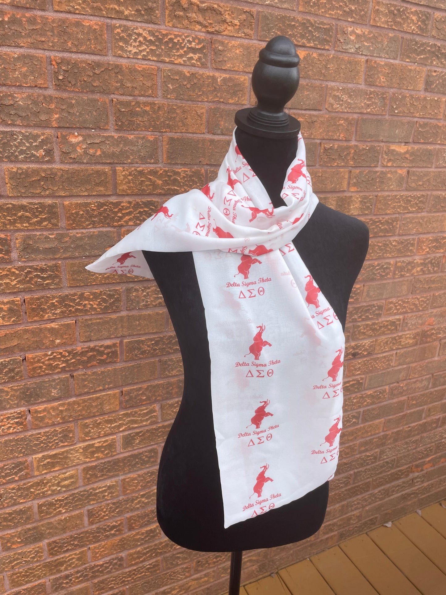 Delta Sigma Theta Sorority Red and White Scarf Lightweight Chiffon 48in x 8in - White