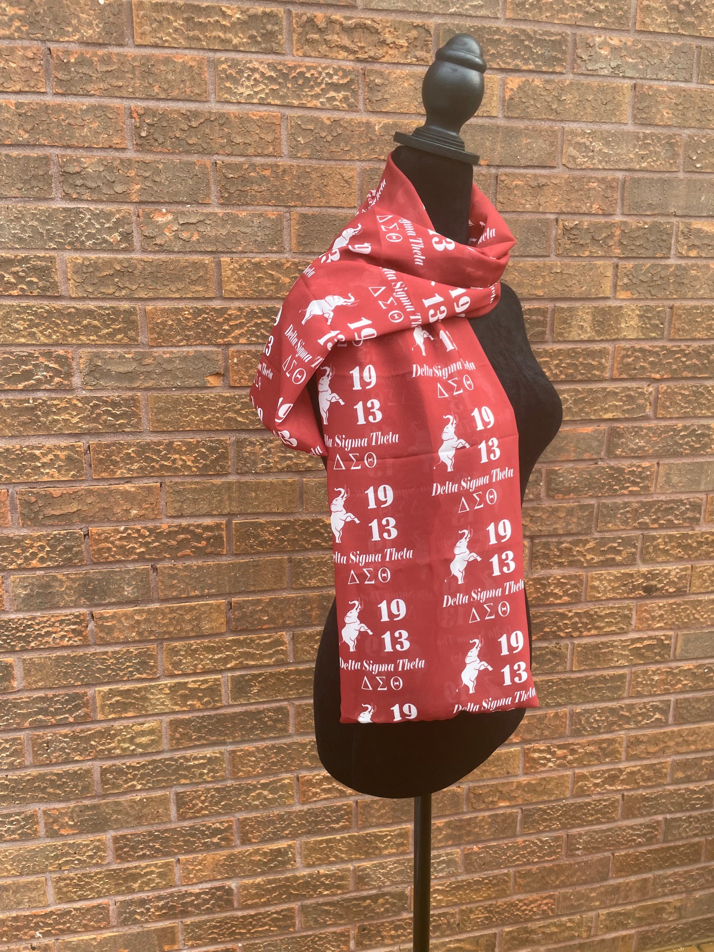 Delta Sigma Theta Sorority Red and White Scarf Lightweight Chiffon 48in x 8in - 1913